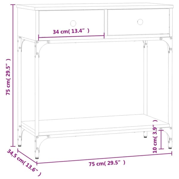vidaXL Konsolipöytä savutammi 75x34,5x75 cm tekninen puu