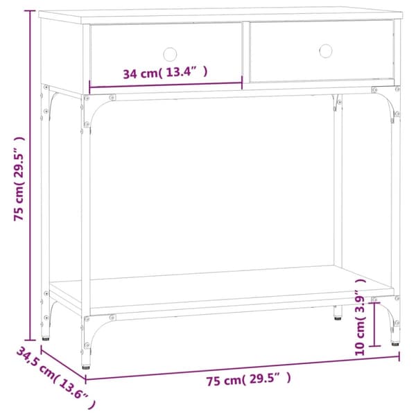 vidaXL konsolbord 75x34,5x75 cm konstrueret træ brunt egetræ