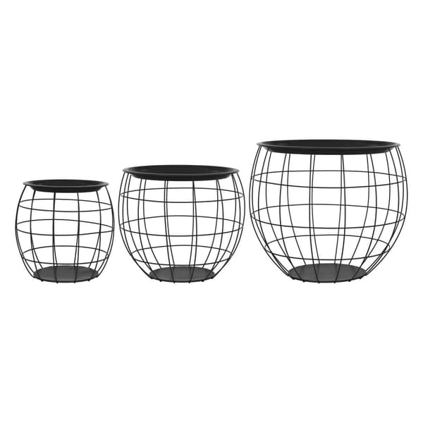 ML-Design Sivupöytä 3 kpl setti; pyöreä; musta; metallikorit sohvapöytä 3 eri kokoa Ø31cm/Ø38cm/Ø47cm; metalli; irrotettava pöytälevy; säilytystilaa;