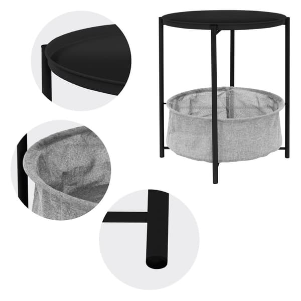 ML-Design Sivupöytä pyöreä Ø46xK51 cm Musta; metallista valmistettu; sohvapöytä kangaskorilla ja irrotettavalla tarjottimella; säilytystilana toimiva