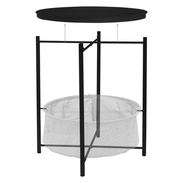 ML-Design Sivupöytä pyöreä Ø46xK51 cm Musta; metallista valmistettu; sohvapöytä kangaskorilla ja irrotettavalla tarjottimella; säilytystilana toimiva