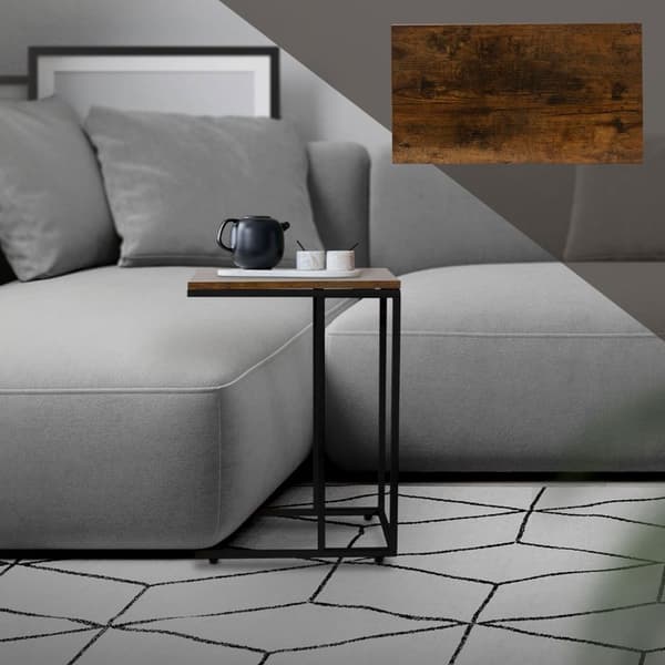 ML-Design Sivupöytä C-muodossa; Musta-Vintage Ruskea; 45x25x64 cm; Metallirunko & Puulevy; sohvan alle; Teollinen muotoilu; sohvapöytä; olohuoneen