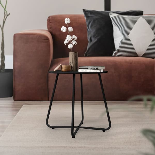 ML-Design Sidebord; Sort; Rundt sofabord Ø 44;5 x 46 H cm; Stuebord af stål; Lille kaffebord til udendørs brug; Stabil sofabor; Natbord; Havebord;