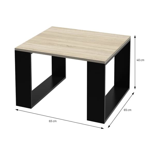 ML-Design sohvapöytä 65x65x40 cm; tamminen-musta; jalkojen muotoilu; neliönmuotoinen olohuoneen pöytä; sivupöytä ihanteellinen olohuoneeseen ja
