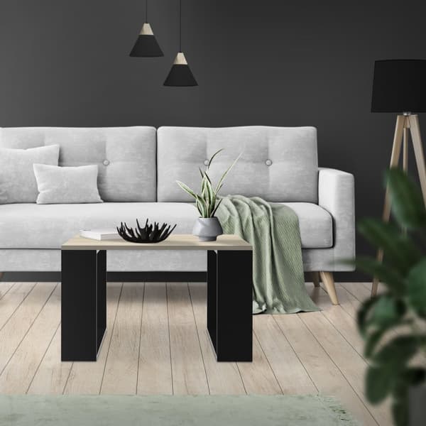 ML-Design sohvapöytä 65x65x40 cm; tamminen-musta; jalkojen muotoilu; neliönmuotoinen olohuoneen pöytä; sivupöytä ihanteellinen olohuoneeseen ja
