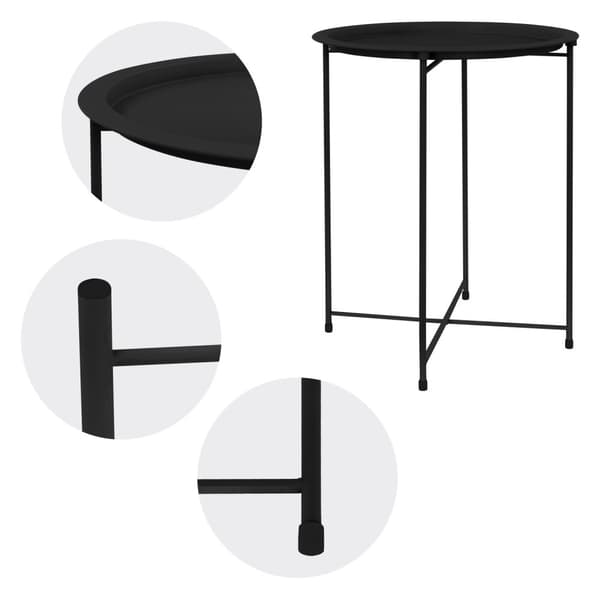 ML-Design Sidobord rund Ø43xH52 cm i metall; svart; avtagbart brickbord; hopfällbart; stabilt; vardagsrumsmöbel soffbord kaffebord nattduksbord