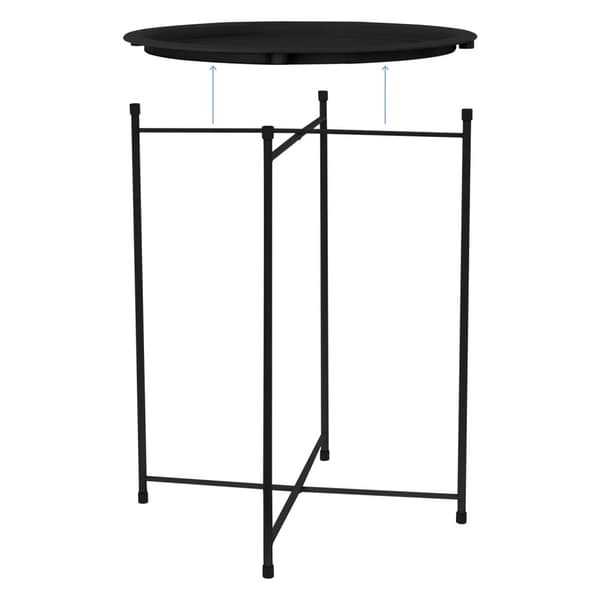ML-Design Sidobord rund Ø43xH52 cm i metall; svart; avtagbart brickbord; hopfällbart; stabilt; vardagsrumsmöbel soffbord kaffebord nattduksbord