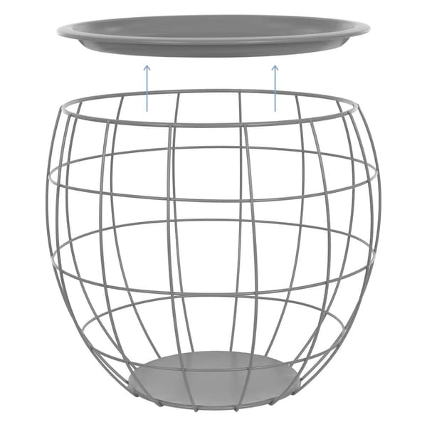 ML-Design Sivupöytä 3 kpl; pyöreä; harmaa; metallikorit sohvapöytä 3 eri kokoa Ø31cm/Ø38cm/Ø47cm; metalli; irrotettava pöytälevy; säilytystilaa;