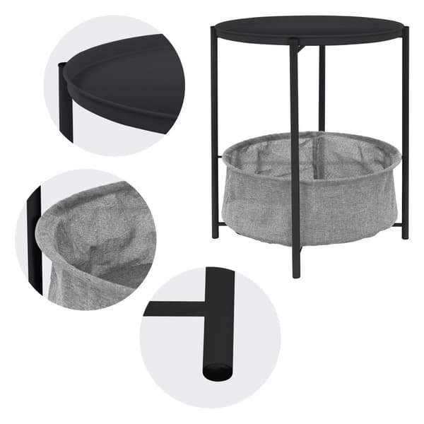 ML-Design Sivupöytä pyöreä Ø46xK51 cm; Antrasiitti; Metalli; sohvapöytä kangaskorilla ja irrotettavalla tarjottimella; sohvapöytä korilla