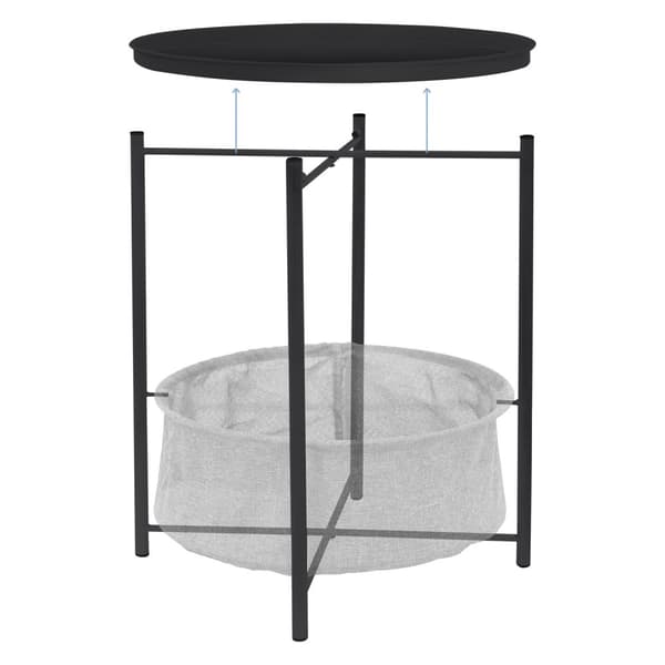 ML-Design Sivupöytä pyöreä Ø46xK51 cm; Antrasiitti; Metalli; sohvapöytä kangaskorilla ja irrotettavalla tarjottimella; sohvapöytä korilla