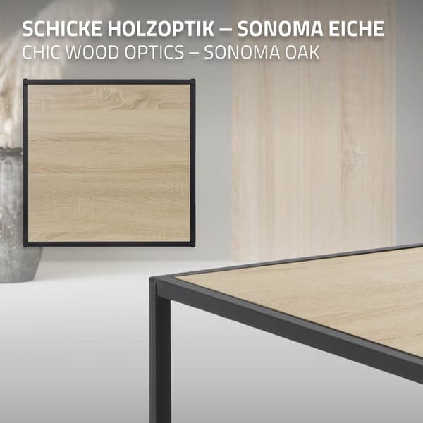 ML-Design Sivupöytä 2 kpl 40x40x40cm/50x50x45cm; neliönmuotoinen; musta/tammiviilu; metallirunko; pinottava; sohvapöytäsetti 2 eri kokoa; 2-osainen