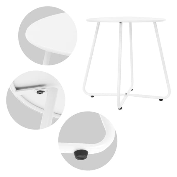 ML-Design Sidobord; Vit; Runt soffbord Ø 44;5 x 46 H cm; Vardagsrumsmöbel i stål; Liten kaffebord för utomhusbruk; Stabil soffbord; Nattduksbord;
