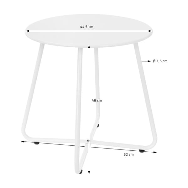 ML-Design Sidobord; Vit; Runt soffbord Ø 44;5 x 46 H cm; Vardagsrumsmöbel i stål; Liten kaffebord för utomhusbruk; Stabil soffbord; Nattduksbord;