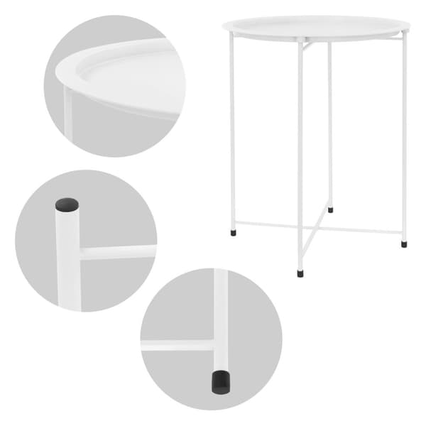 ML-Design Sidobord rund Ø43xH52 cm i metall; vitt; avtagbart brickbord; hopfällbart; stabilt; vardagsrumsmöbel soffbord kaffebord nattduksbord