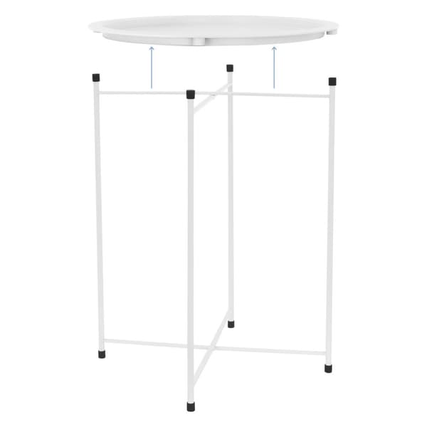 ML-Design Sidobord rund Ø43xH52 cm i metall; vitt; avtagbart brickbord; hopfällbart; stabilt; vardagsrumsmöbel soffbord kaffebord nattduksbord