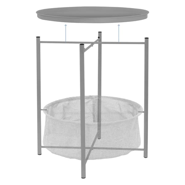 ML-Design Sivupöytä pyöreä Ø46 x K51 cm; Harmaa; metallista valmistettu; sohvapöytä kankaalla varustetulla korilla ja irrotettavalla tarjottimella;