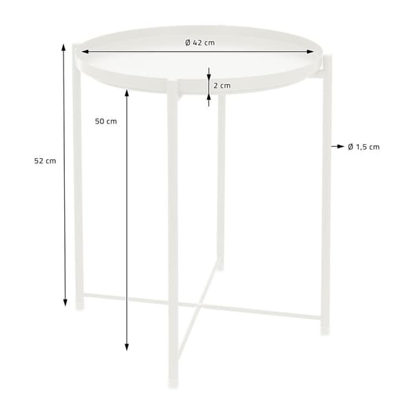 ML-Design Pyöreä sivupöytä Ø45 x K52 cm metallista; valkoinen; sohvapöytä irrotettavalla tarjottimella; taitettava; vakaa; tukeva; olohuoneen pöytä;