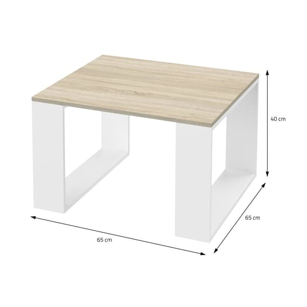 ML-Design Sofabord 65x65x40 cm; egetræs-look hvid; krydsben; firkantet stuebord; sidebord ideelt til stue og kontor; moderne stil kaffebord; sofabord