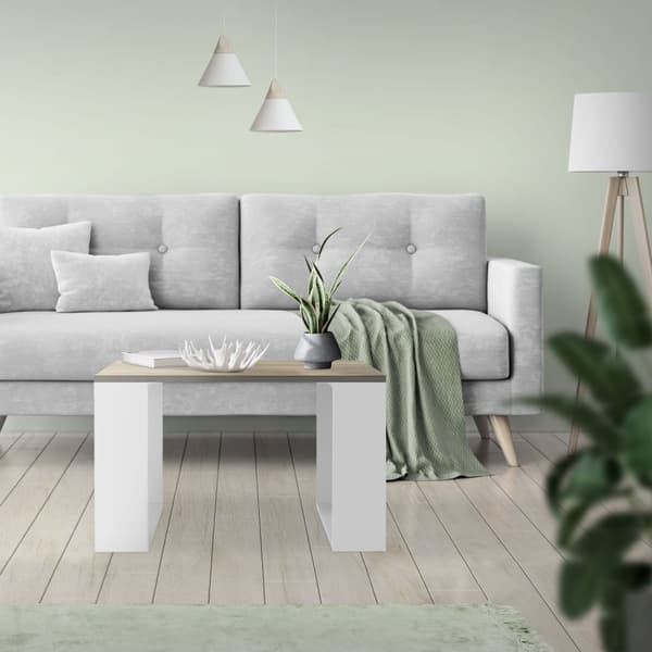ML-Design Sofabord 65x65x40 cm; egetræs-look hvid; krydsben; firkantet stuebord; sidebord ideelt til stue og kontor; moderne stil kaffebord; sofabord