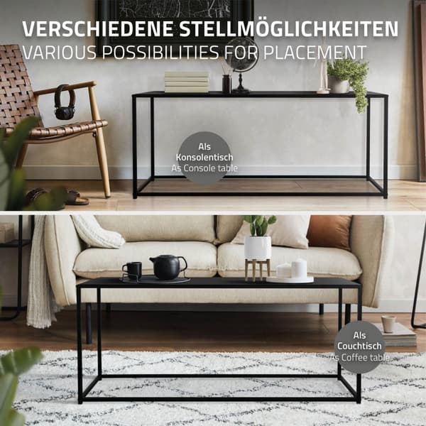 ML-Design sohvapöytä 115x32x50;5 cm musta suorakulmainen muoto; metallirunko; teollinen muotoilu; pöytä eteiseen; sivupöytä olohuoneeseen;