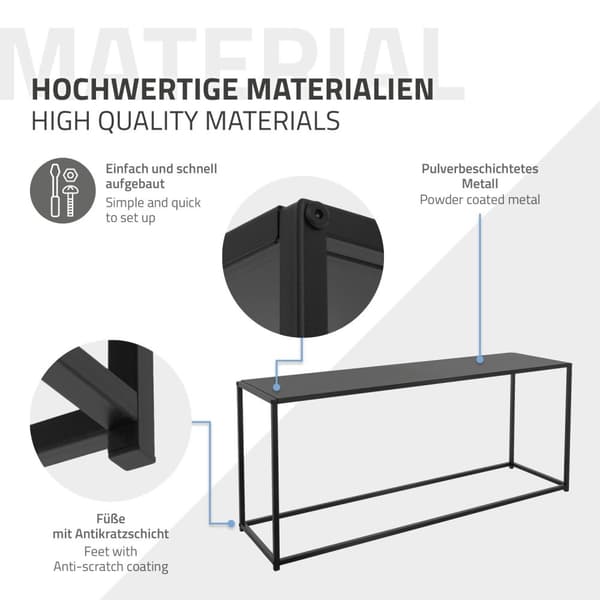 ML-Design sohvapöytä 115x32x50;5 cm musta suorakulmainen muoto; metallirunko; teollinen muotoilu; pöytä eteiseen; sivupöytä olohuoneeseen;