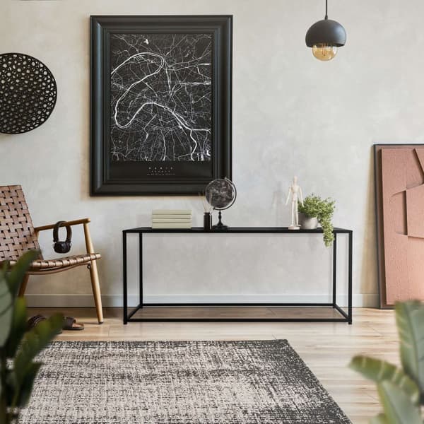 ML-Design sohvapöytä 115x32x50;5 cm musta suorakulmainen muoto; metallirunko; teollinen muotoilu; pöytä eteiseen; sivupöytä olohuoneeseen;