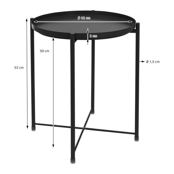 ML-Design Sivupöytä; pyöreä Ø45xK52 cm; metallia; musta; irrotettavalla tarjottimella; taitettava; vakaa ja tukeva; olohuoneen pöytä; sohvapöytä;