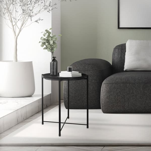 ML-Design Sivupöytä; pyöreä Ø45xK52 cm; metallia; musta; irrotettavalla tarjottimella; taitettava; vakaa ja tukeva; olohuoneen pöytä; sohvapöytä;