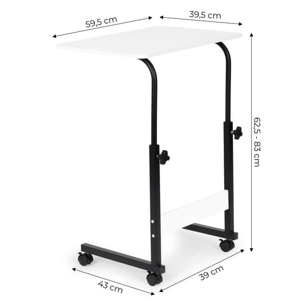 Laptoptabel - sidobord för soffa - justerbar - 43x39x83cm - vit