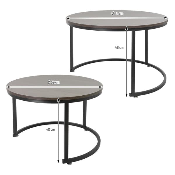 Sofabord sæt med 2 runde mørk eg/sort lavet af MDF og metal ML-design