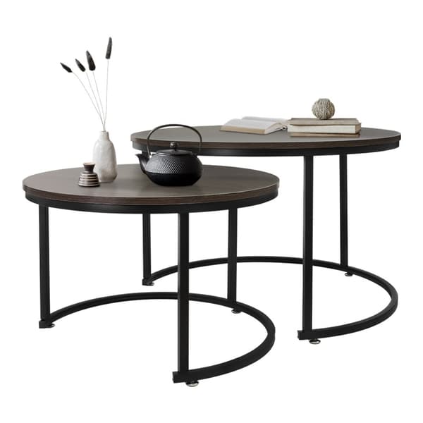 Sofabord sæt med 2 runde mørk eg/sort lavet af MDF og metal ML-design