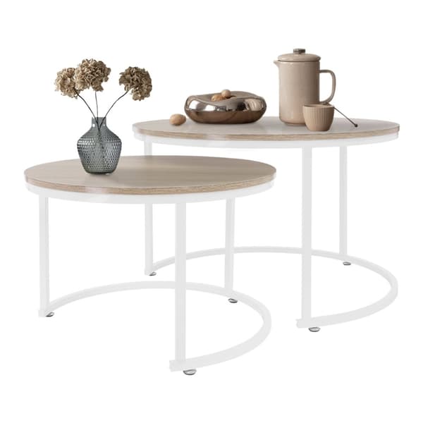 Soffbord 2 st runt Sonoma ek/vit tillverkat av MDF och metall ML design