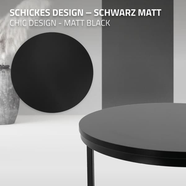 Sofabordssæt med 2 runde borde i sort, mat MDF og metal ML-design