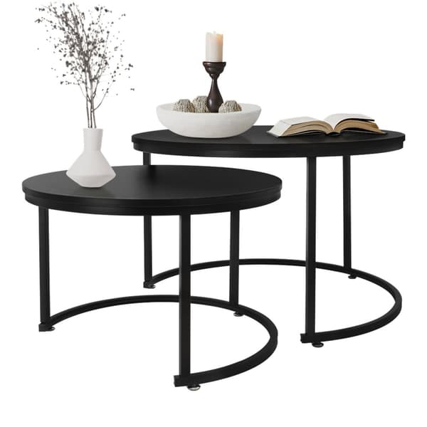 Sofabordssæt med 2 runde borde i sort, mat MDF og metal ML-design