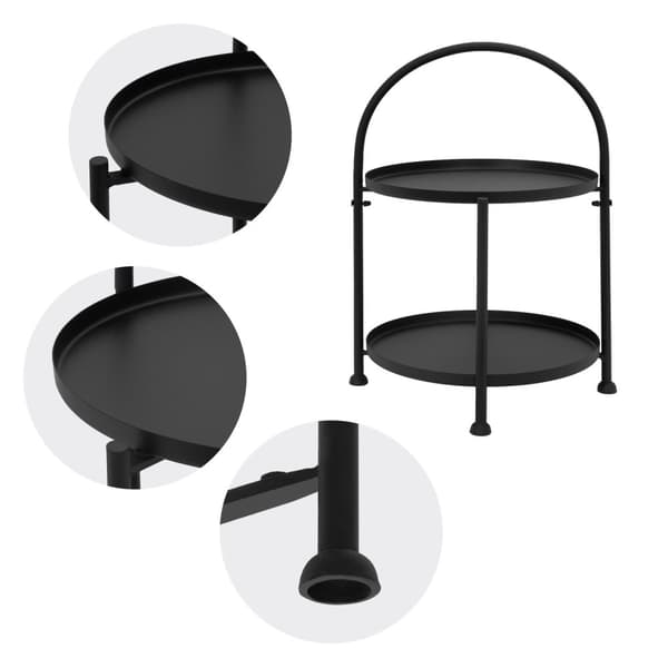 Sidebord med to niveauer Ø 33x45 cm sort metal sammenklappeligt