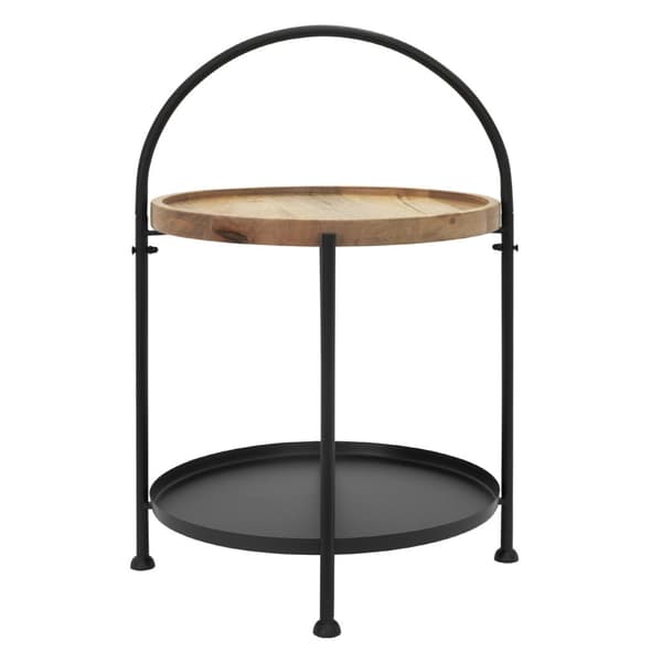 Sidebord med to niveauer Ø 38x55 cm sort af metal og træ, sammenklappeligt