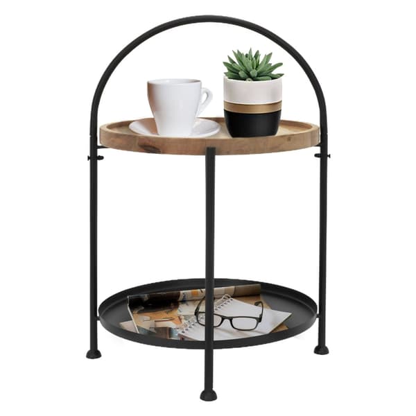 Sidebord med to niveauer Ø 38x55 cm sort af metal og træ, sammenklappeligt