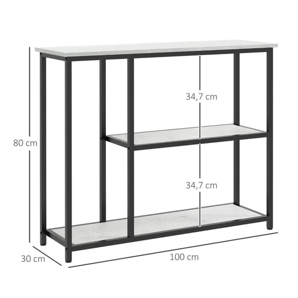 Rootz konsolbord - Industrielt design - Elegant imiteret marmor - 2 hylder - Marmoreffekt - Robust stålstel - Sort + Hvid - 100L x 30W x 80H cm