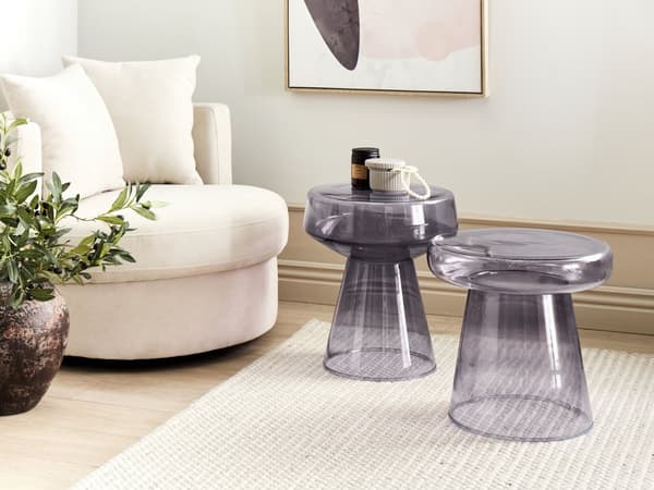 Sidebord Grå Farget glass ø 39 cm Moderne design Dekorativt Småbord