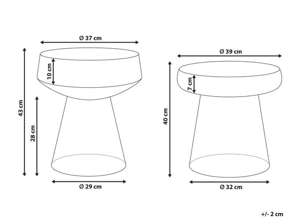 Sett med 2 sidebord Transparent Glass 37x37x43/39x39x40 cm Rund form Moderne design Småbord