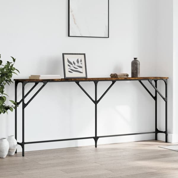 vidaXL Konsolipöytä savutammi 180x23x75 cm tekninen puu