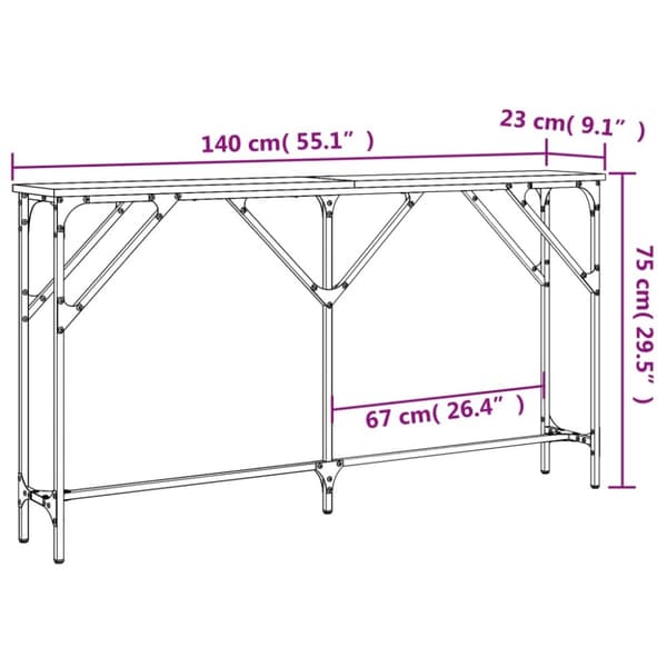 vidaXL konsolbord 140x23x75 cm konstrueret træ brun egetræ