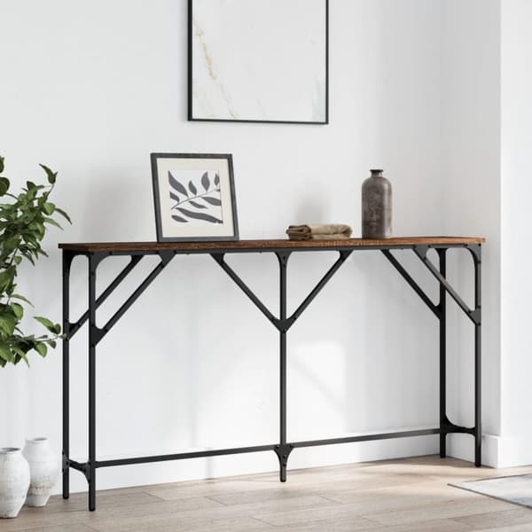 vidaXL konsolbord 140x23x75 cm konstrueret træ brun egetræ