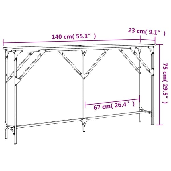 vidaXL konsolbord 140x23x75 cm konstrueret træ røget egetræsfarve