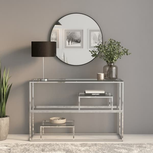 vidaXL Konsollbord sølv rustfritt stål og herdet glass