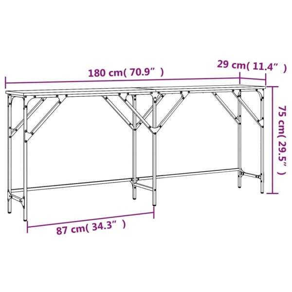 vidaXL konsolbord 180x29x75 cm konstrueret træ grå sonoma-eg