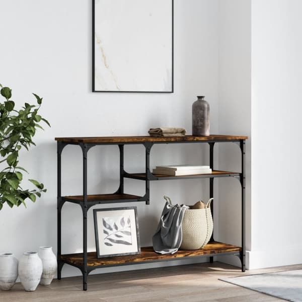 vidaXL konsolbord med hylder 100x35x75 cm røget egetræsfarve