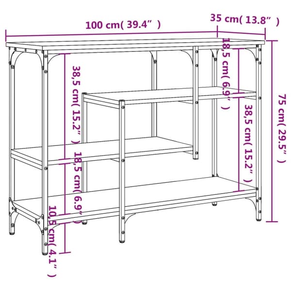 vidaXL Konsollbord med hyller brun eik 100x35x75 cm