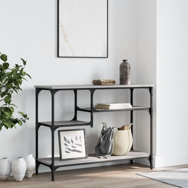 vidaXL Konsollbord med hyller grå sonoma 100x35x75 cm