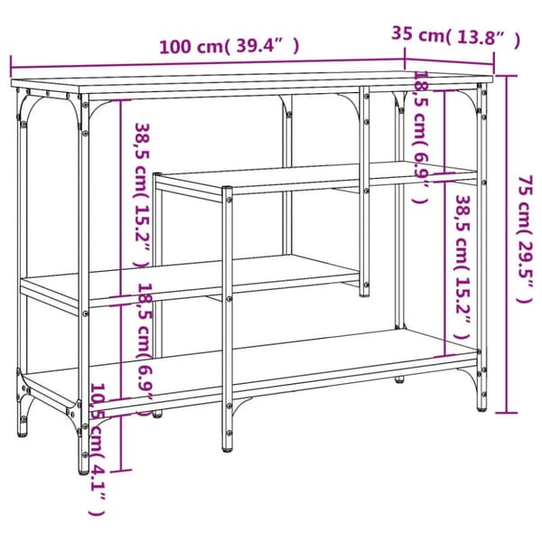 vidaXL Konsollbord med hyller svart 100x35x75 cm
